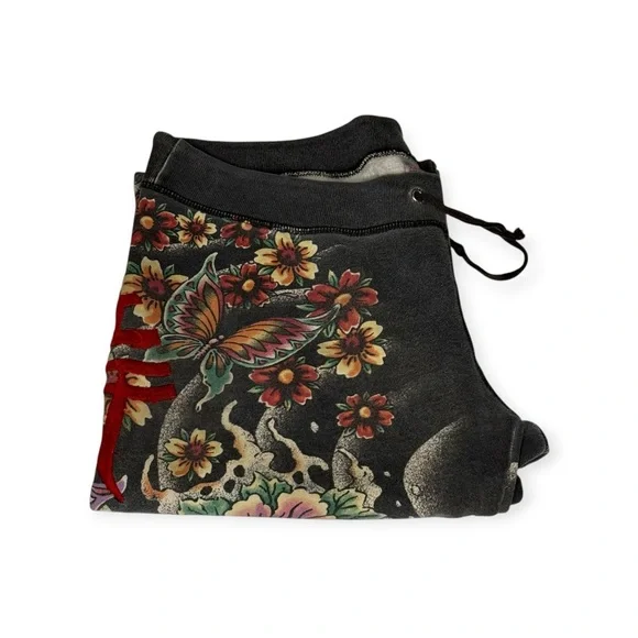 Rare: Y2K Lucky Brand ❀ Embroidered Asian Koi Butterfly Sweatpants ❀ Black ❀ L - Picture 13 of 16